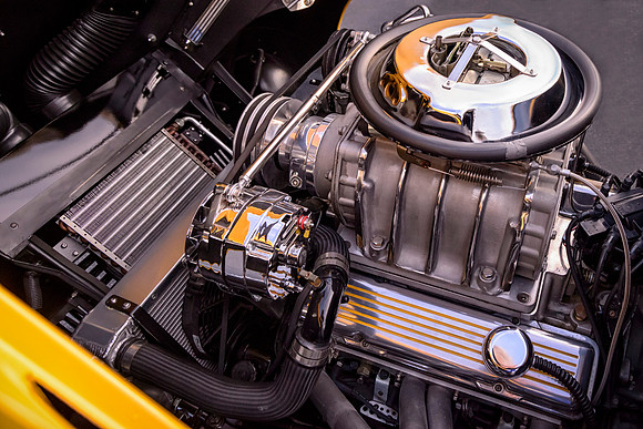 Yellow Studebaker Rod engine