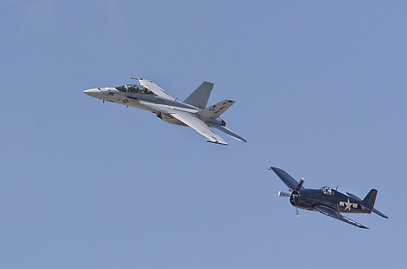 F-18 with a F4U Corsair