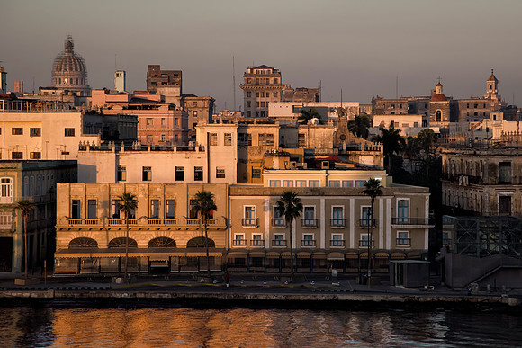 Havana waterfront at sunrise with Capitol in background