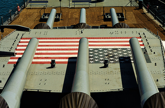 Big Guns of Battleship Iowa as seen from the Bridge